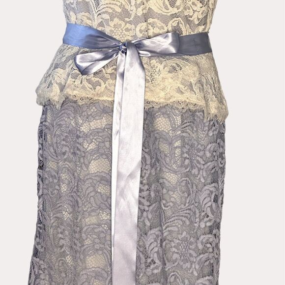 Adrianna Papell Nouveau Scroll Lace Gown Dress Maxi Periwinkle Ivory 10 - Picture 6 of 11